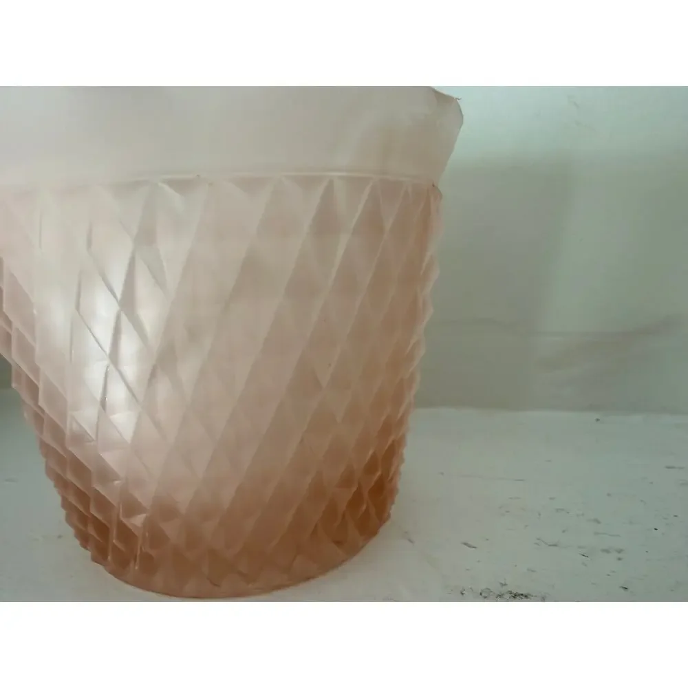 Indiana Glass Pink Satin Diamond Point Jardiniere Planter Frosted Vase Vintage
